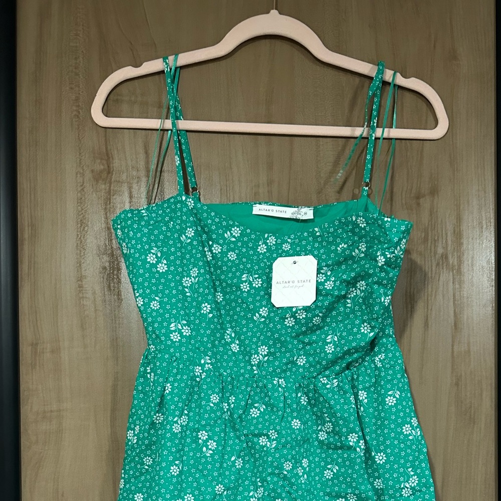 Altar'd State Teal Dress with Ivory Floral Design